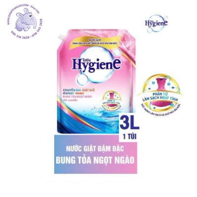 Nước giặt đậm đặc Hygiene túi 3L -Bung tỏa ngọt ngào (chữ Việt)